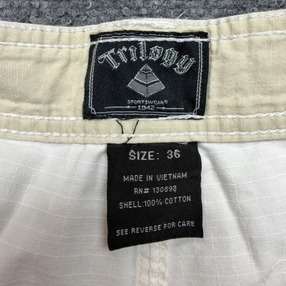 Trilogy Sportswear Mens Size 36 White Ripstop Cotton Cargo Shorts Utility Casual